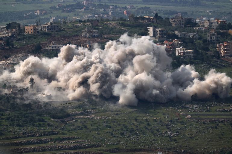 epaselect epa12917632 Smoke rises as the Israeli army conducts demolition operations in the southern Lebanese village of Taybeh, as seen from the Upper Galilee in northern Israel, 27 April 2026. On 26 April, Israeli Prime Minister Netanyahu has ordered the military to 'vigorously' target Hezbollah positions, accusing the group of ceasefire violations. EPA/ATEF SAFADI