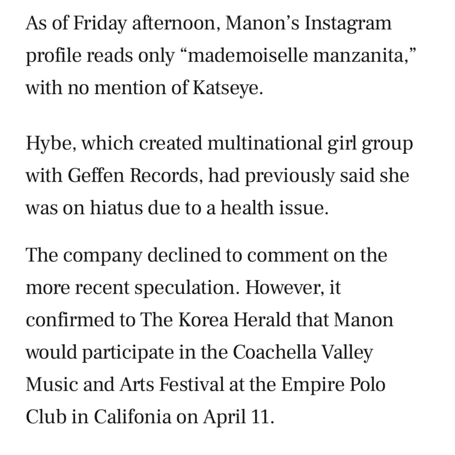 مانون تشارك مع كاتسي في كوتشيلا 2026 مانون تشارك مع كاتسي في كوتشيلا 2026