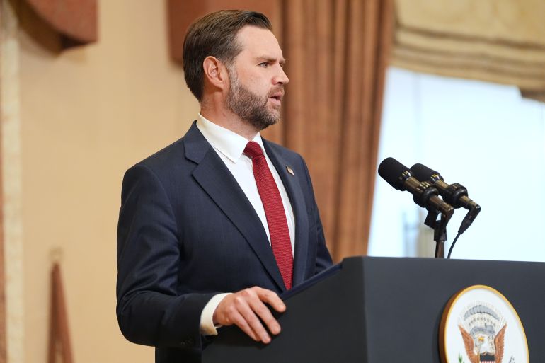 ISLAMABAD, PAKISTAN - APRIL 12: Vice President JD Vance speaks during a news conference after meeting with representatives from Pakistan and Iran, April 12, 2026 in Islamabad, Pakistan. (Photo by Jacquelyn Martin - Pool/Getty Images)