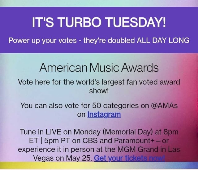 الأصوات لـ "جوائز الموسيقى الأمريكية" أصبحت مضاعفة اليوم!!!