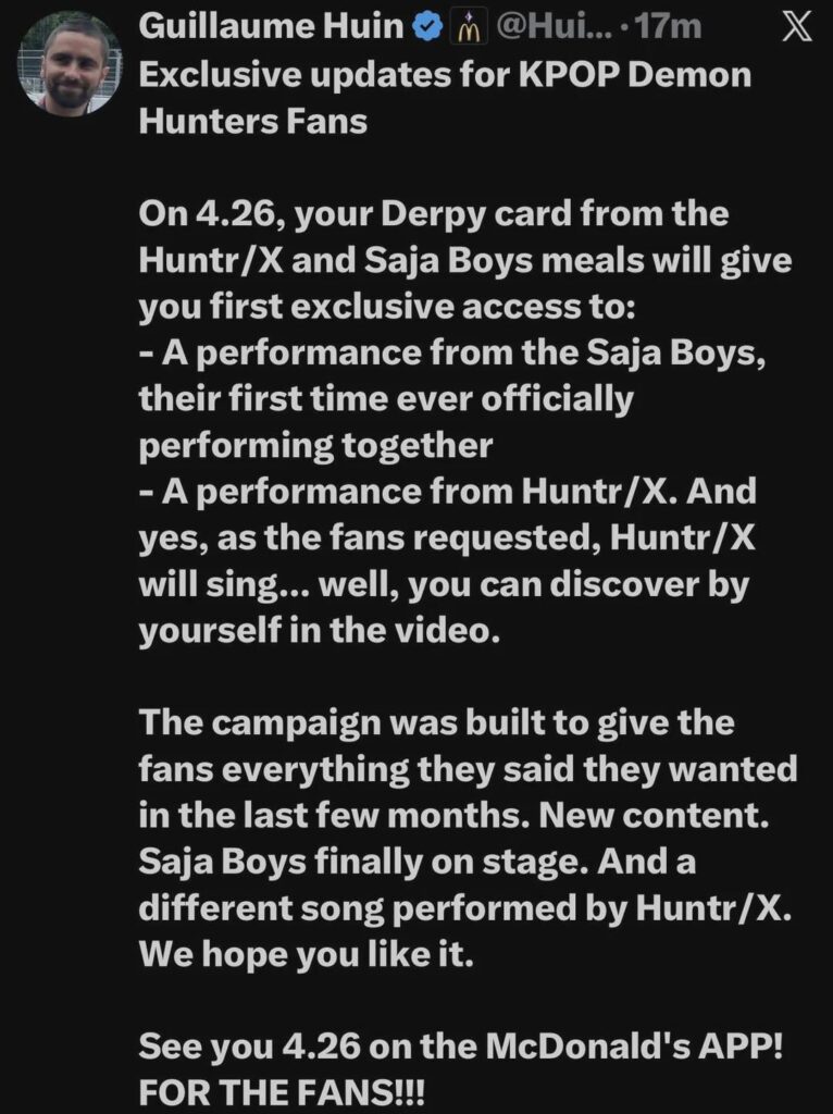 ستؤدي فرقة Saja Boys حفلها لأول مرة كجزء من تعاون KPDH/McDonald's