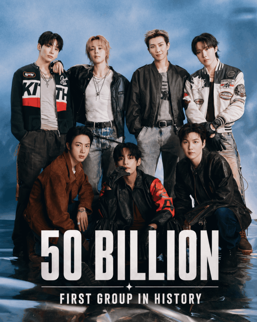 فرقة BTS تصبح أول فرقة في التاريخ تصل إلى 50 مليار استماع على Spotify.
