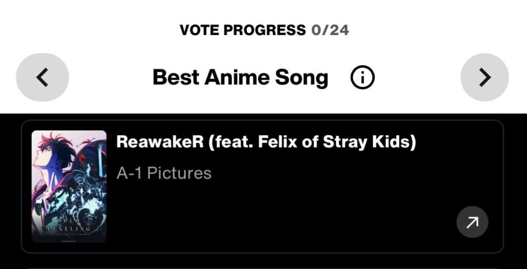 تم ترشيح أغنية “ReawakeR” للمغنية LiSA (مع فرقة Stray Kids Felix) لأفضل أغنية أنمي في حفل توزيع جوائز Crunchyroll Anime لعام 2026 تم ترشيح أغنية "ReawakeR" للمغنية LiSA (مع فرقة Stray Kids Felix) لأفضل أغنية أنمي في حفل توزيع جوائز Crunchyroll Anime لعام 2026