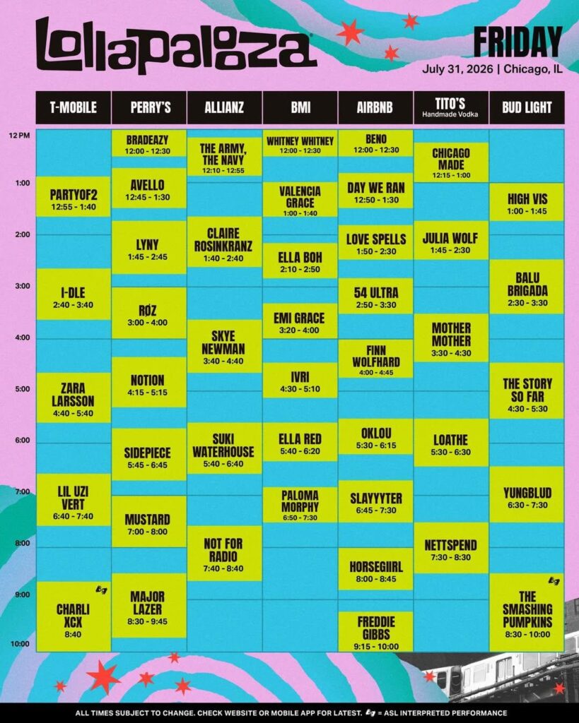 i-dle - Lollapalooza Chicago 2026 (الجدول الزمني)
