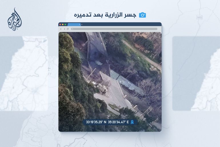  جسر الزرارية بعد تدميره (الجزيرة)