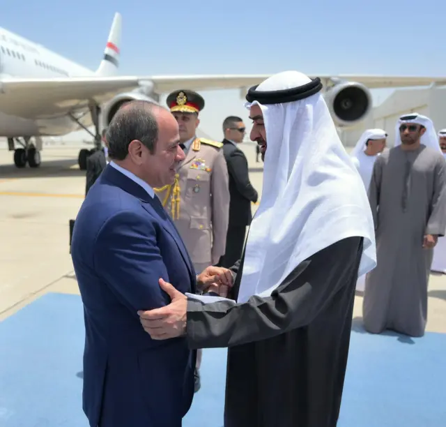 لقاء الرئيس المصري عبد الفتاح السيسي بالرئيس الإماراتي محمد بن زايد في العاصمة الإماراتية أبو ظبي.