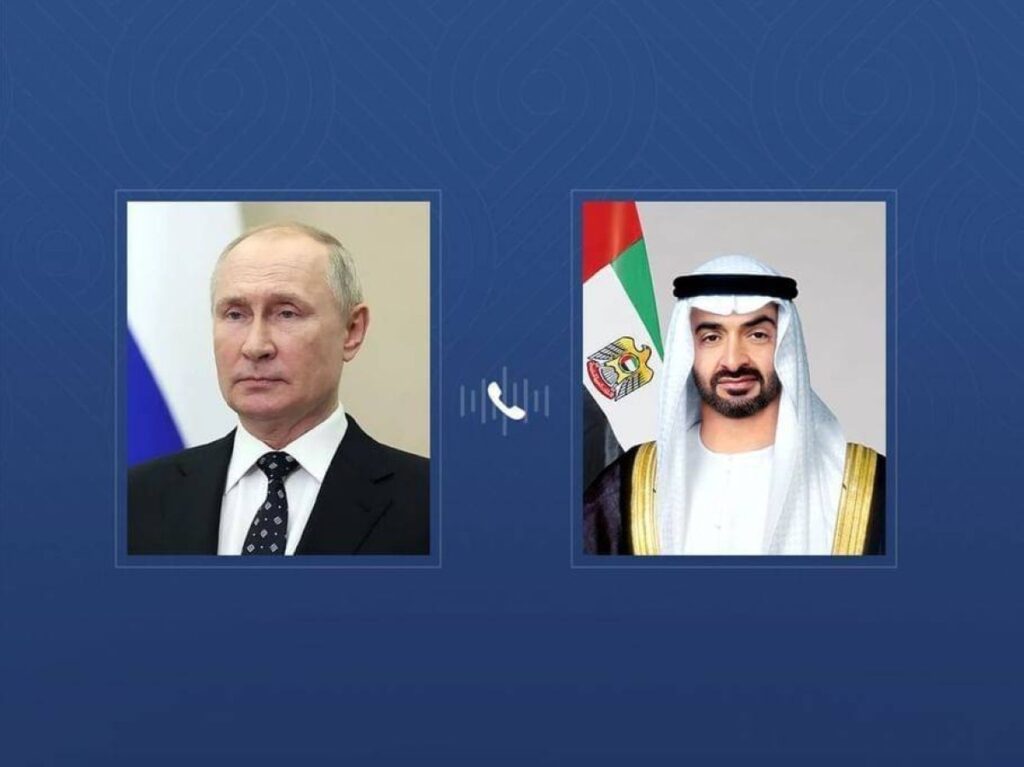 محمد بن زايد وبوتين يبحثان هاتفياً تطورات الشرق الأوسط وتداعياتها على أمن الطاقة وحرية الملاحة Al Bayan