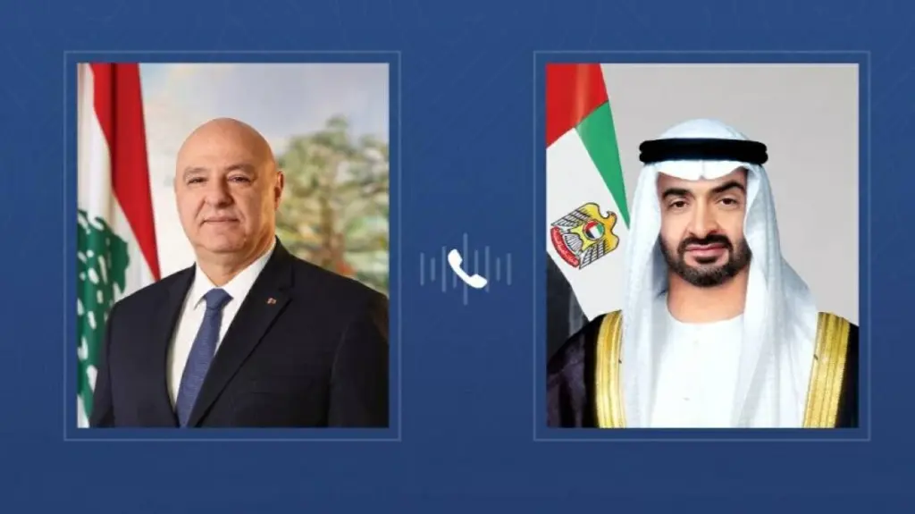 خلال اتصال مع محمد بن زايد.. الرئيس اللبناني يدين اعتداءات إيران الإرهابية على الإمارات