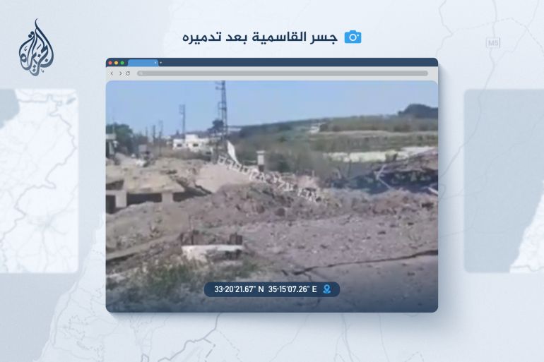 جسر القاسمية، أهم الجسور الساحلية في جنوب لبنان، بعد تدميره (الجزيرة)