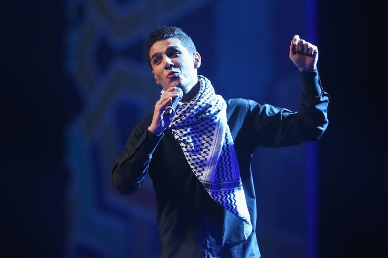 SAO PAULO, BRAZIL - JUNE 10: Singer Mohammed Assaf performs on stage during the Opening Ceremony of the 64th FIFA Congress at the Transamerica Expo Center on June 10, 2014 in Sao Paulo, Brazil. (Photo by Alexander Hassenstein - FIFA/FIFA via Getty Images)