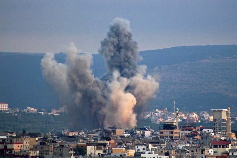 Smoke rises from the site of an Israeli strike near the southern Lebanese city of Tyre on May 27, 2026.