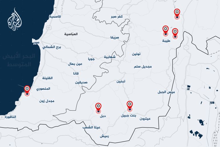 خريطة نقاط التوغل الإسرائيلي مع عمق محاور التقدم (الجزيرة)
