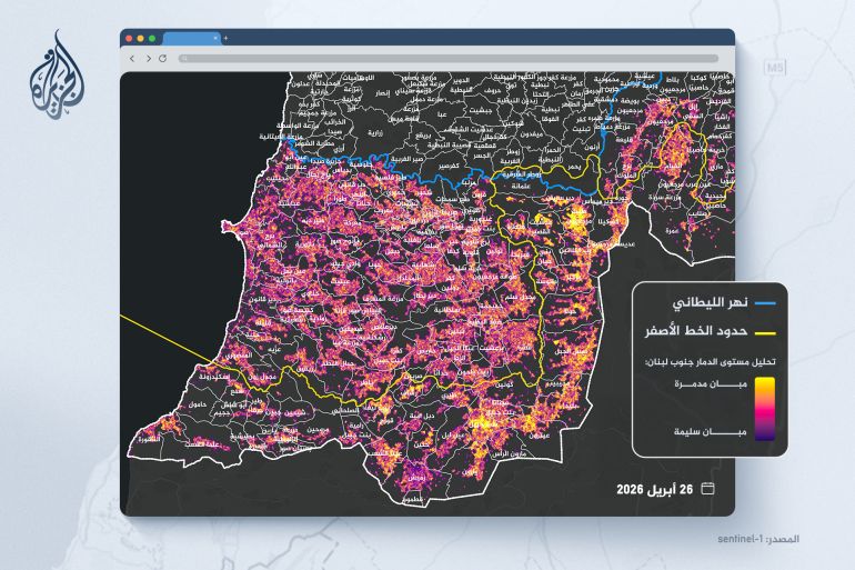 تحليل لمستويات الدمار جنوب نهر الليطاني (الجزيرة - Sentinel-1)