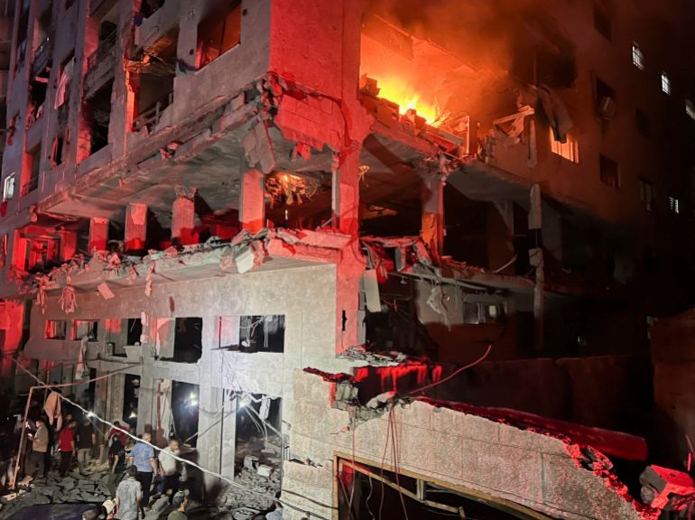 A fire burns in a residential apartment after Israeli shelling, according to the Ministry of Health, in Gaza City May 15, 2026. REUTERS/Ebrahim Hajjaj