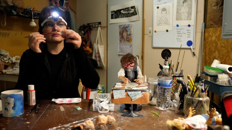Stop motion animator Tamara Finlay in her studio connecting with her inner child. Photo courtesy of Gold House Media