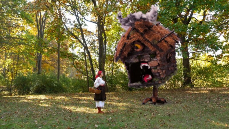 The artist prepares to enter the hut of Baba Yaga. Photo courtesy of Gold House Media.