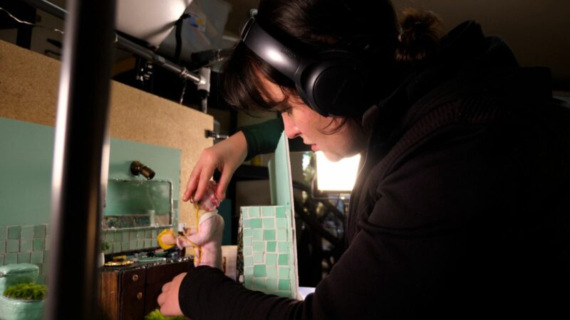 Tamara Finlay animating her childhood self. Photo courtesy of Gold House Media