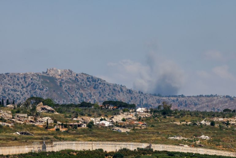 Smoke rises following Israeli bombardment in southern Lebanon close to the Beaufort Castle as seen from a position across the border in the Upper Galilee, in northern Israel, on June 8, 2026.