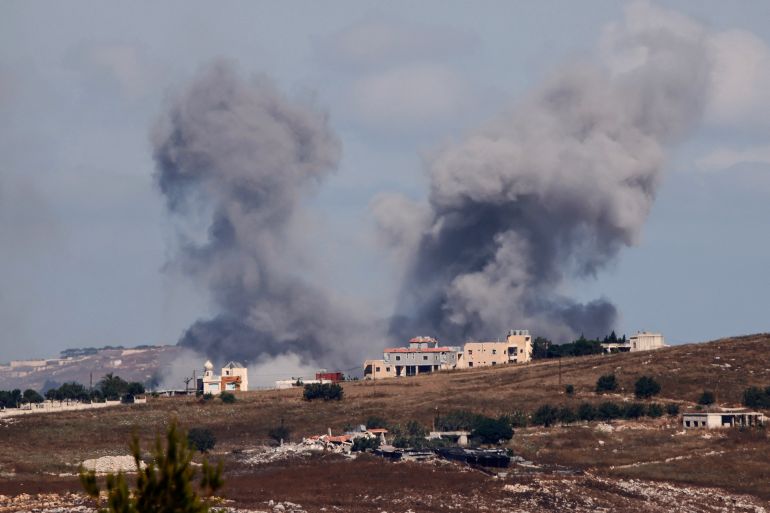 A photograph taken from the southern Lebanese region of Marjayoun shows smoke rising following an Israeli airstrike on the village of Choukine on June 19, 2026.