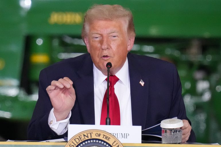 President Donald Trump speaks at Custer Farms in Chippewa Falls, Wis., Friday, June 5, 2026. (AP Photo/Glen Stubbe)
