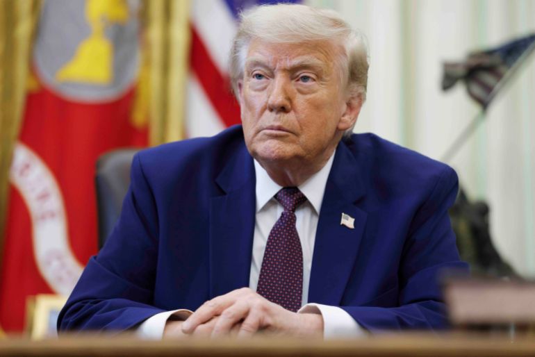 epa13014164 US President Donald J. Trump responds to a question from the news media during an executive order signing ceremony in the Oval Office of the White House in Washington, DC, USA, 03 June 2026. US President Trump signed executive orders on the federal workforce and immigration. EPA/SHAWN THEW / POOL