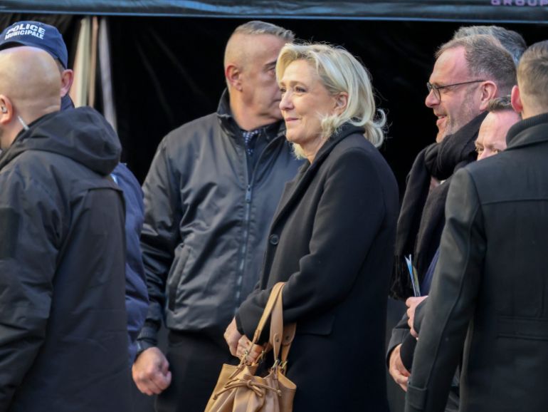 SAINT-TROPEZ, FRANCE - JANUARY 07: Marine Le Pen attends Brigitte Bardot's Funerals on January 07, 2026 in Saint-Tropez, France. (Photo by Arnold Jerocki/Getty Images)