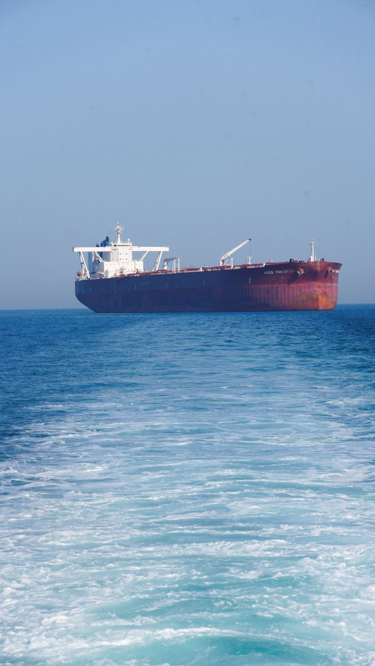 FILE PHOTO: The Malta-flagged tanker Agios Fanourios I, an oil tanker that sailed through the Strait of Hormuz, arrives in Iraq?s territorial waters off Basra,Iraq April 17, 2026. REUTERS/Mohammed Aty/File Photo