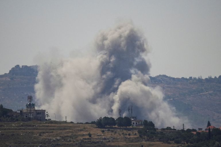 Smoke billows from southern Lebanon, following Israeli strikes, as seen from Nabatieh, Lebanon, June 8, 2026. REUTERS/Stringer