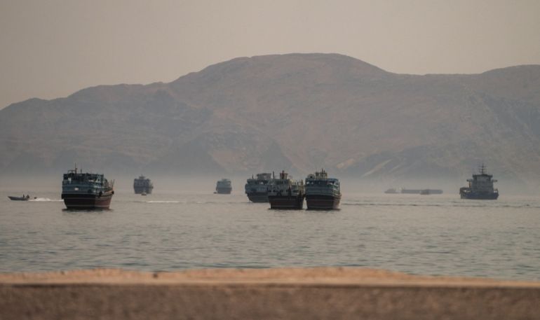 Vessels are anchored in the Strait of Hormuz, as seen from Musandam, Oman, June 19, 2026. REUTERS/Stringer
