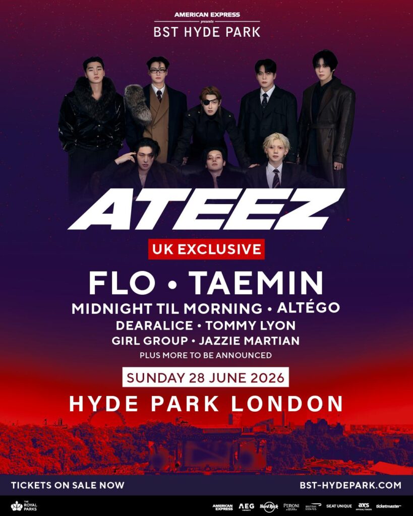 الإعلان عن دعم ATEEZ BST Hyde Park، بما في ذلك TAEMIN وDearAlice (ملصق الإعلان)