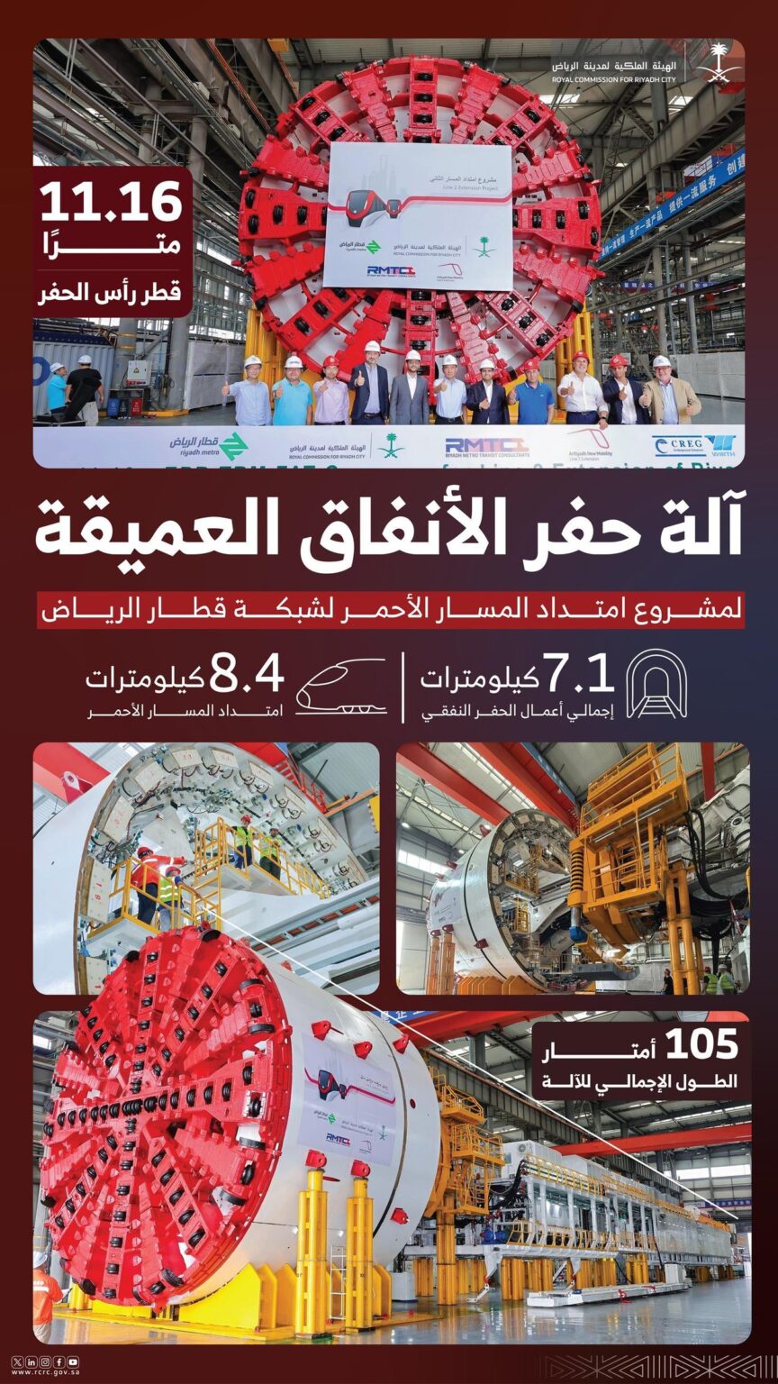 اكتمال تصنيع آلة حفر أنفاق امتداد المسار الأحمر لقطار الرياض