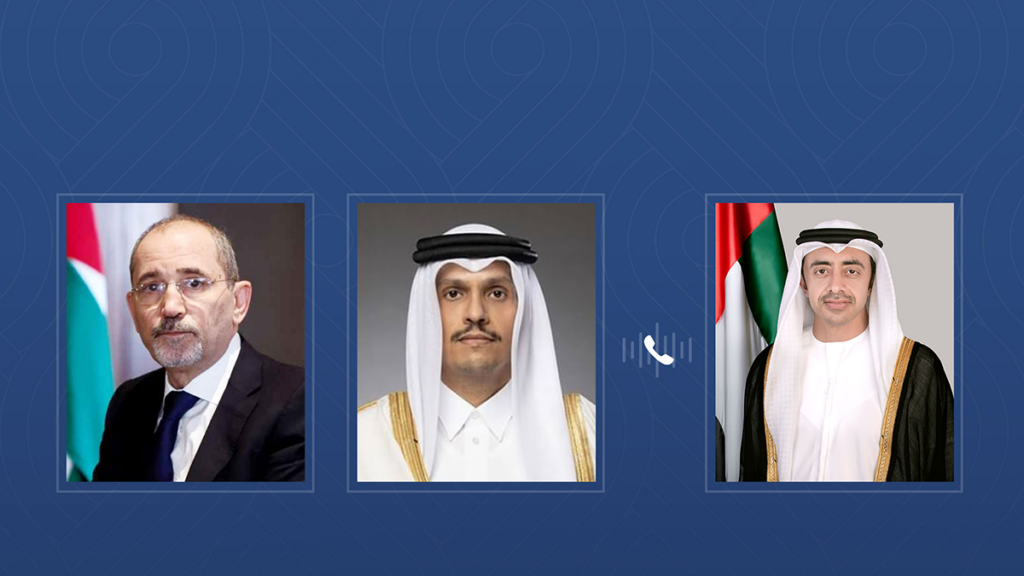 عبدالله بن زايد يبحث هاتفياً مع رئيس مجلس الوزراء وزير خارجية قطر ونائب رئيس الوزراء وزير الخارجية الأردني التطورات الإقليمية عبدالله بن زايد يبحث هاتفياً مع رئيس مجلس الوزراء وزير خارجية قطر ونائب رئيس الوزراء وزير الخارجية الأردني التطورات الإقليمية