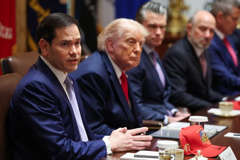 WASHINGTON, DC - MAY 27: U.S. Secretary of State Marco Rubio (L) speaks as U.S. President Donald Trump, U.S. Secretary of War Pete Hegseth and U.S. Commerce Secretary Howard Lutnick listen during a Cabinet meeting in the Cabinet Room of the White House on May 27, 2026 in Washington, DC. Trump meets with his Cabinet days after saying a peace deal with Iran was “largely negotiated” amid expectations around the re-opening the Strait of Hormuz. (Photo by Win McNamee/Getty Images)