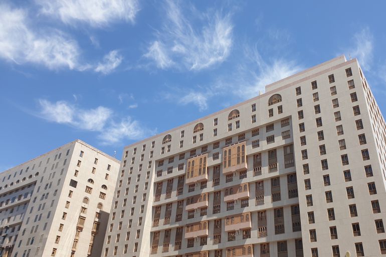 Aerial view of cityscape and hotel building at Madinah Saudi Ara المصدر: أدوبي ستوك