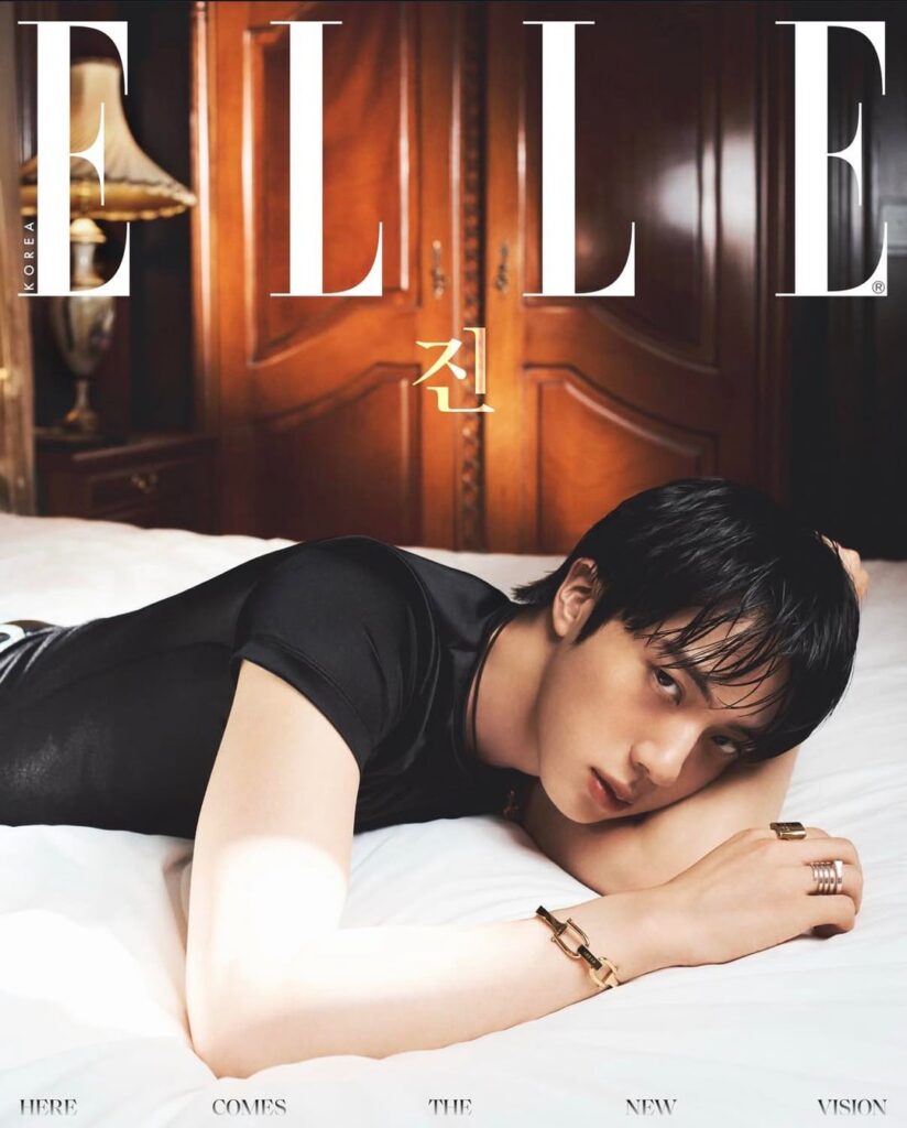 BTS Jin - ELLE Korea x Gucci (أغلفة إصدارات أغسطس 2026)