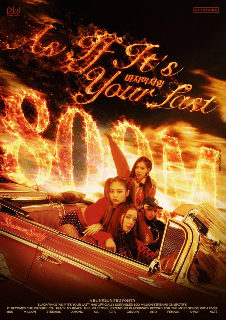 260710 BLACKPINK - أغنية As If It's Your Last تصل إلى 800 مليون استماع على Spotify!