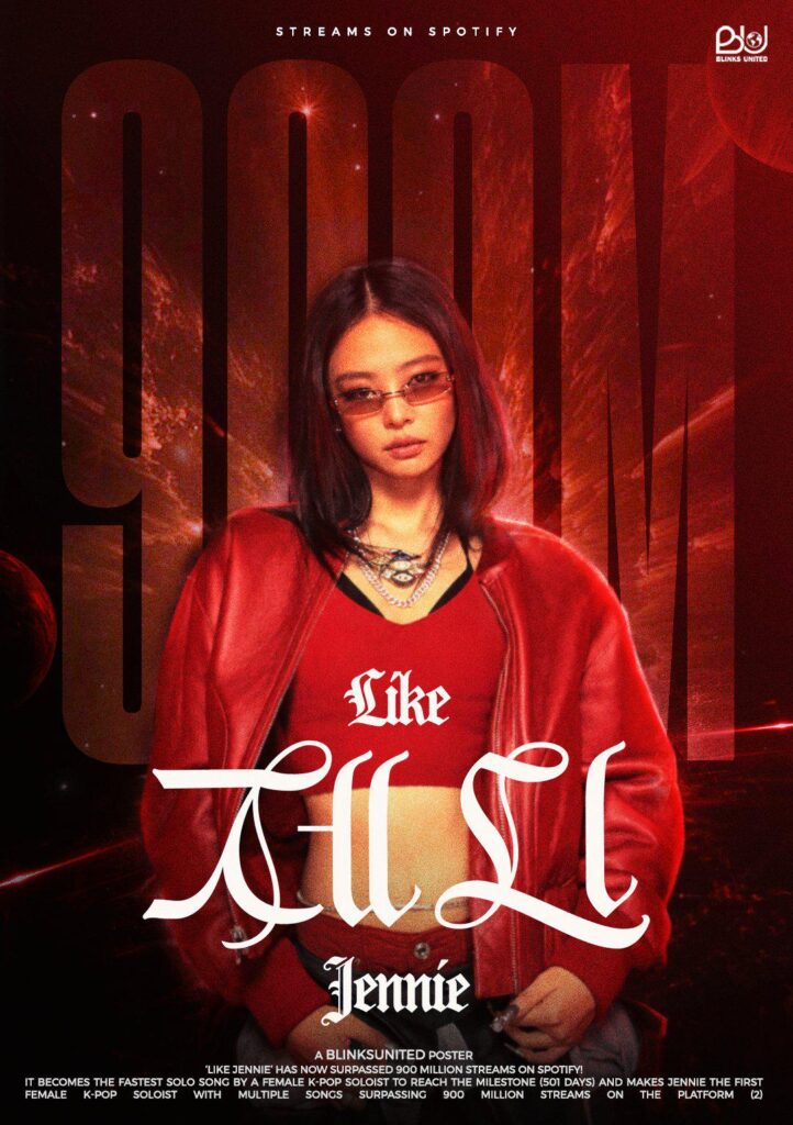 260722 جيني - أغنية like JENNIE تصل إلى 900 مليون استماع على Spotify!