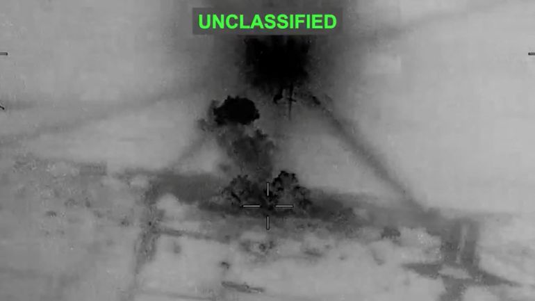 Smoke rises from explosions at an unknown location, following what U.S. Central Command (CENTCOM) said were strikes on Iran in response to an Iranian drone strike on a cargo ship in the Strait of Hormuz, in this screen grab from video released June 26, 2026. U.S. Central Command/Handout via REUTERS THIS IMAGE HAS BEEN SUPPLIED BY A THIRD PARTY. MANDATORY CREDIT. OVERLAY FROM SOURCE. VERIFICATION - Location and date could not be verified. - No earlier version of the video found posted online before Friday (June 26).