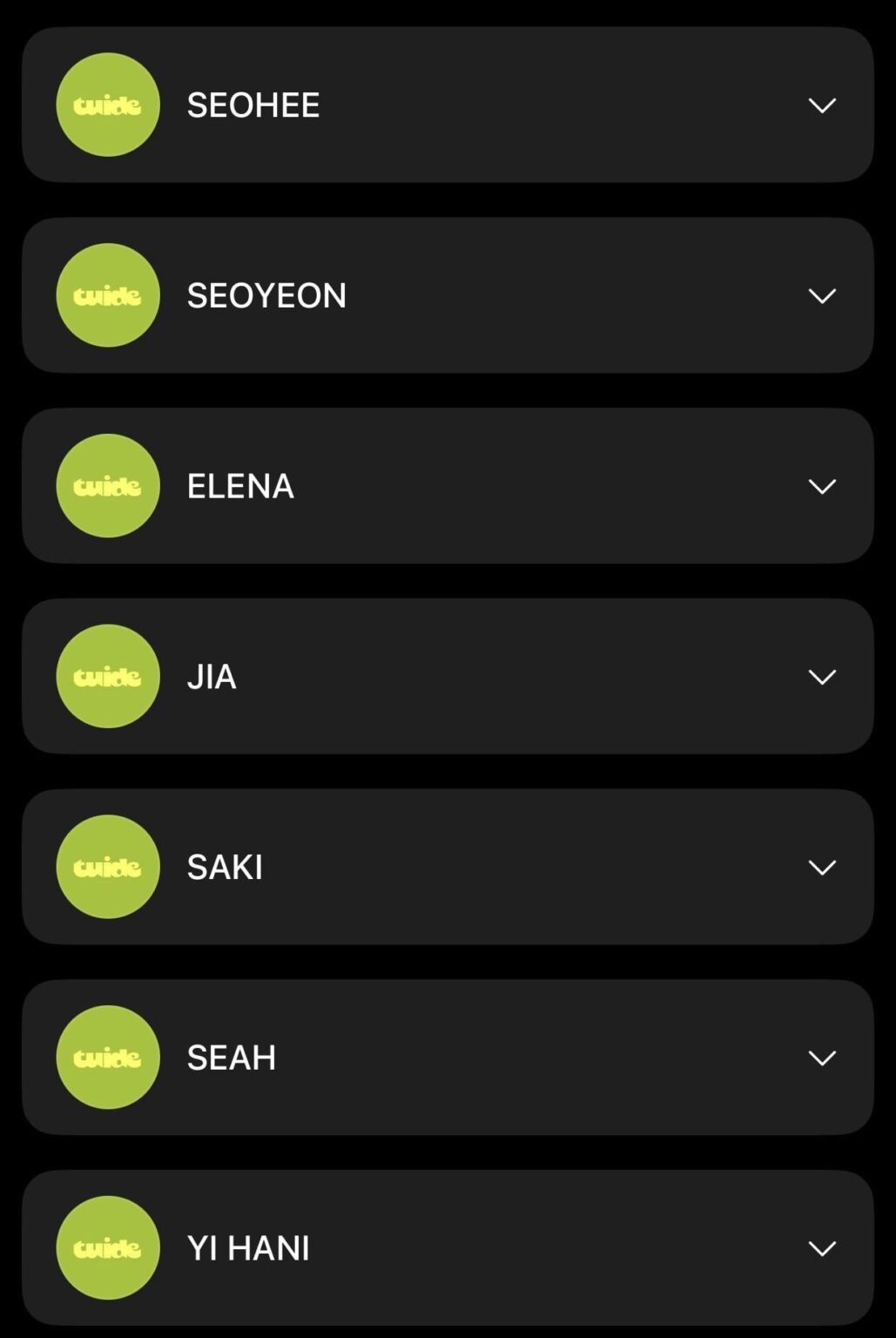 أكد TUIDE أن لديه 7 أعضاء: SEOHEE، SEOYEON، ELENA، JIA، SAKI، SEAH وYI HANI.