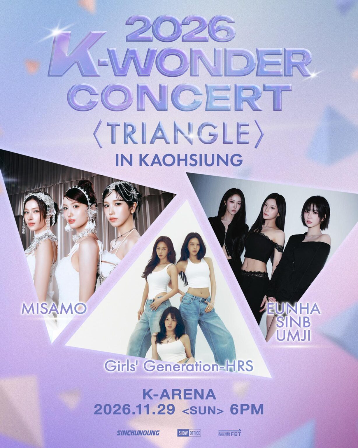 أعلن كل من MISAMO وGirls' Generation-HRS وEunha وSinB وUmji عن حفل K-Wonder  في كاوشيونغ في 29 نوفمبر (ملصق الإعلان).